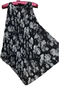 Max Studio Top XS New Black Floral Silky Pleated Trapeze Hem Shirt MSRP $128 NWT - Picture 1 of 4