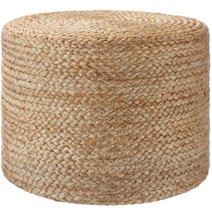 Jute Pouf Boho Hocker rund Sitzkissen 150kg weich strapazierfähig pflegeleicht - Bild 1 von 12