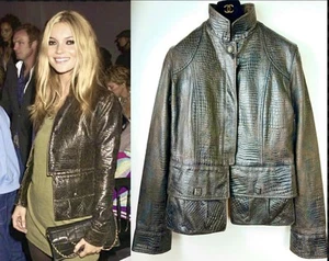 Chanel Vintage 2003 Brown Faux Croc Leather Jacket 40 42 44 6 8 10 12 Coat M L - Picture 1 of 24
