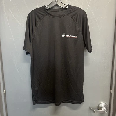 USMC Pain Is Weakness Leaving The Body Black Polyester Short Sleeve Shirt Sz M - Image 1 of 4