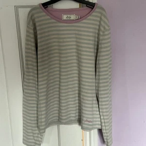 Joules Age 12 Cream & Light Blue Striped Long Sleeved Top Pink Detailing T Shirt - Picture 1 of 13