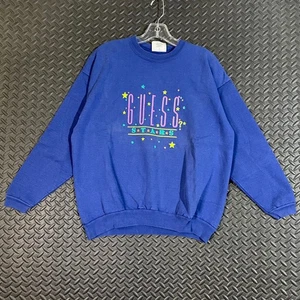 80'Guess by Georges Marciano USA Stars Sweatshirt Blue Graphic Crewneck One Size - Picture 1 of 8