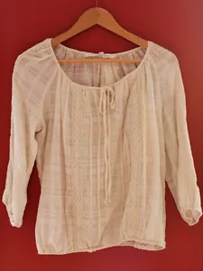 NWT Max Studio "Parchment" Ivory White Lace 3/4 Sleeve Vintage Knit Top S $88 - Picture 1 of 8