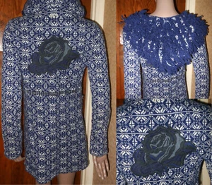 ODD MOLLY Navy & White Nordic Lambswool Knit Hooded Zip Embroidered CARDIGAN 3 - Picture 1 of 7
