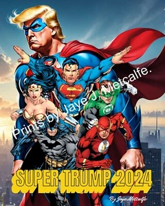 Superhelden Donald Trump Kunst 16x20 ungerahmt - Bild 1 von 2
