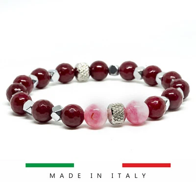 Bracciale donna giada rubino ROSSO rosa braccialetto RUBELLITE ematite argento - Immagine 1 di 4
