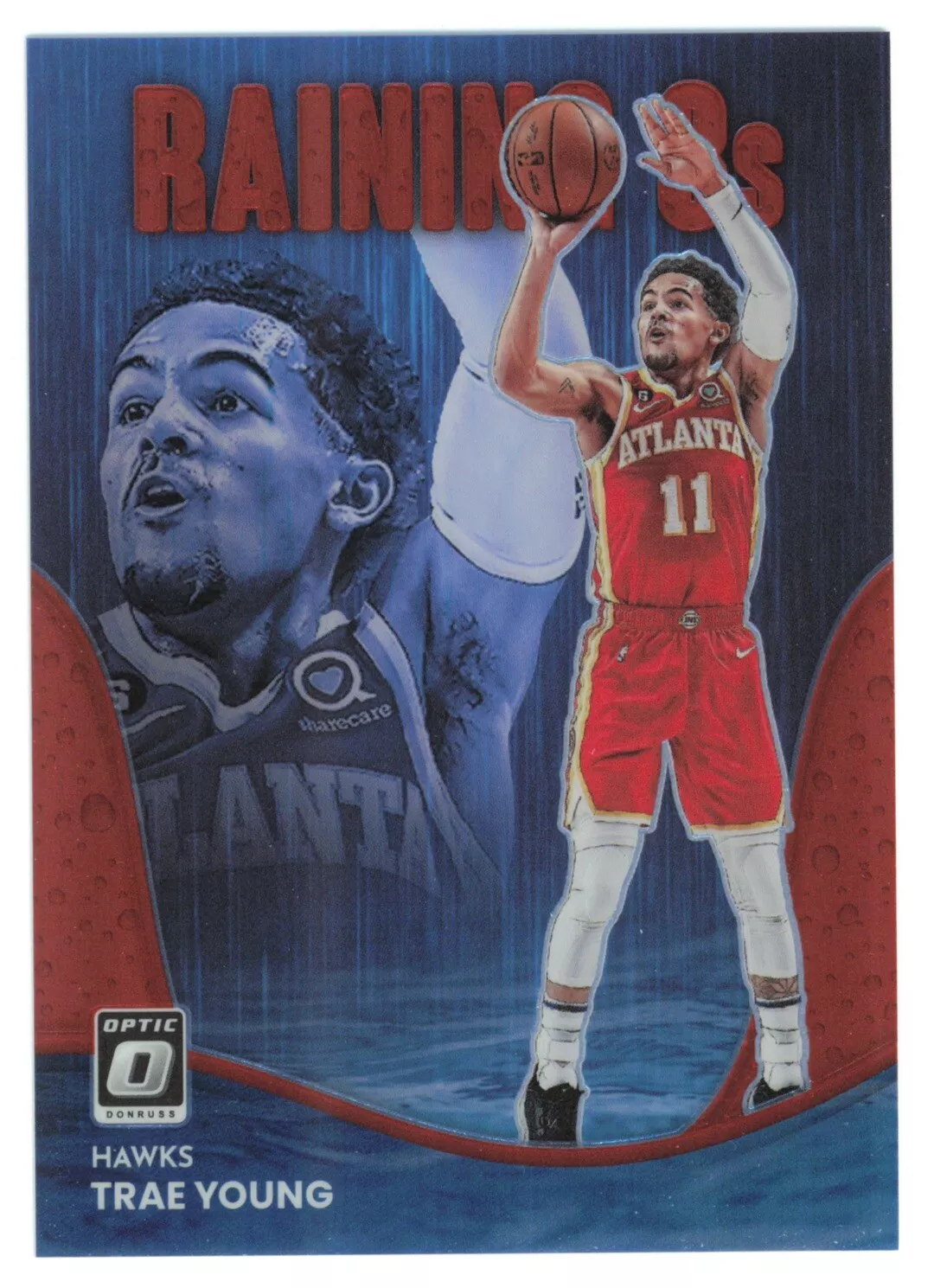 2022-23 Donruss Optic Trae Young #8 Raining 3s Red Prizm /99 Atlanta Hawks