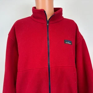 Vintage 90s LL Bean Fleece Jacket Mens Size L Red Full Zip Made In USA - Picture 1 of 5