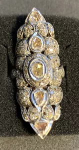 MA Large 18 karat gold and silver Long Diamond Ring - Picture 1 of 13