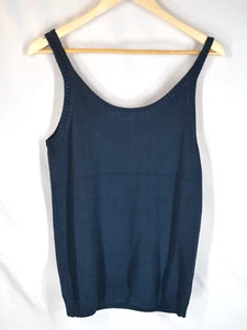 Knit sweater vest Cable Knit Tank Top Fitted Blue JOAN VASS STUDIO Sleeveless - Picture 1 of 6