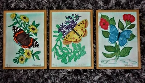 3 Bilder mit Seidenmalerei Motive Schmetterlinge im Holzrahmen - Bild 1 von 5