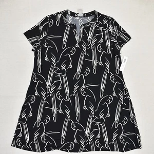 NEU Chico's Damen Etuikleid Vögel Kurzarm V-Ausschnitt Polyester schwarz Größe 3 - Bild 1 von 8