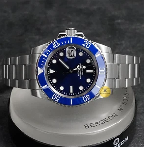 Custom Made 40mm Blue Date Diver Style Mod Watch w/ NH35 Movement - Picture 1 of 9