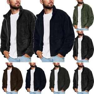 Men Fuzzy Sherpa Jacket Casual Winter Fleece Stand Collar Zip Up Outwear Coat - Bild 1 von 16