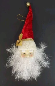 Vintage Weihnachtsschmuck Santa Porzellan Gesicht Glitzer Bart rot Samt Hut 12" - Bild 1 von 6