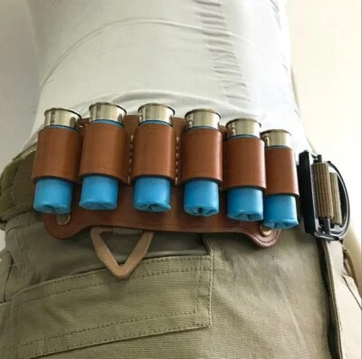 Tactical 6 Shells 12GA Cartridge Leather Shotgun Shell Holder Hunting Belt Pouch - Image 1 of 4