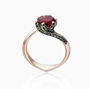Anillo de compromiso de boda enchapado en oro rosa de 14 quilates redondo de 1,20 quilates creado en laboratorio rubí rojo - Imagen 1 de 4