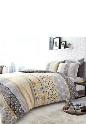 Geometric Reversible Duvet Bedding Set Mustard Snoozeville King Size 230×220cm