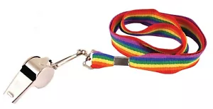 Metal Whistle Rainbow Cord Lanyard Gay Pride Rave Party Carnival LGBT Festival - Picture 1 of 1