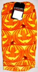 HALLOWEEN KITCHEN TOWELS ORANGE JACK-O-LANTERNS TERRY TEA TOWELS SPOOKY NEW - Picture 1 of 2