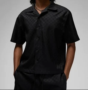 Air Jordan 23 Monogram AOP Woven Black Button Shirt Men's Sz S DX9681-010 $75 - Picture 1 of 9
