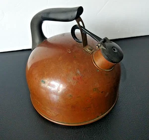1801 Revere Ware Solid Copper Whistling Tea Kettle Pot 2 1/3 Qt Rome NY Vtg - Imagen 1 de 8