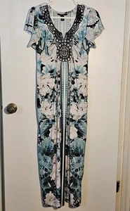 Style & Co Maxi Dress, Large Petite Blue Floral Dress w Crystals, Boho Fairycore - Picture 1 of 8