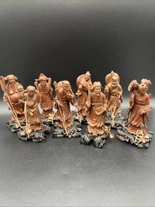 Vintage Rare  Set Of 8 6 Inch Hand Carved Wood Immortals - Picture 1 of 24