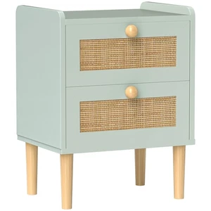 HOMCOM Cassettiera per Camera da Letto in Rattan Boho, Cassettiera a 2 Cassetti, Verde Oliva - Foto 1 di 11