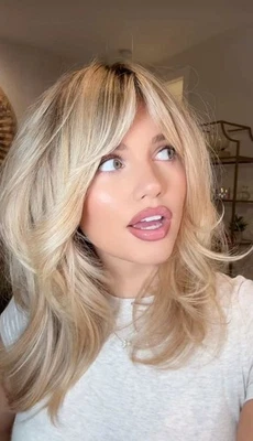 Balayage Warm Golden Blonde Layered Wigs 100% Human Hair 13x4 Lace Front Wigs - Image 1 of 4