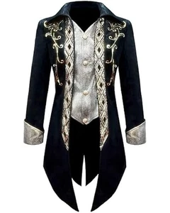 Baroque Black Tailcoat With Silver Front Panel, Gold Embroidery And Wide Cuffs - Picture 1 of 5
