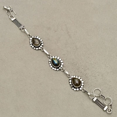 Bracciale in argento sterling 925 con pietre preziose labradorite gioielli... - Immagine 1 di 4