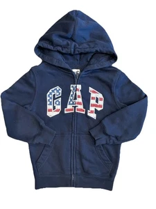 GapKids navy zippered jacket unisex Xs 4-5 hood pockets boy girl Winter Fall US - Picture 1 of 3