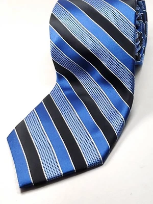 PIERRE CARDIN Handmade Tie Men's Blue Black White Striped Necktie NEW - Image 1 of 3