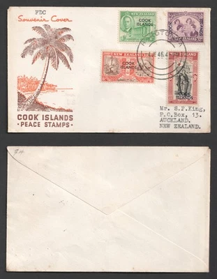 Cook Islands 1946 KGVI Peace FDC. First Day Cover - Image 1 of 3