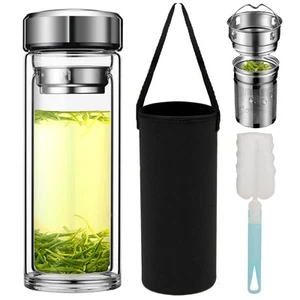 Tea Tumbler with Infuser, 20oz Double Wall Borosilicate Glass Tea Bottle, 100... - Picture 1 of 8