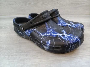 Crocs Clogs Shoes Unisex W11 M9 Bistro Black Slip On Heel Strap Lightning Bolt - Picture 1 of 9