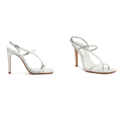 Zapatos de aguja altos Schutz Heloise para mujer talla 10B plateados metálicos tacón con tiras Foto 1 de 4