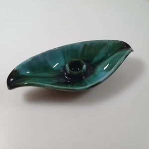 Blue Mountain Candle Holder Pottery Green Drip Glaze 7" Long Unusual Ornament - Picture 1 of 8