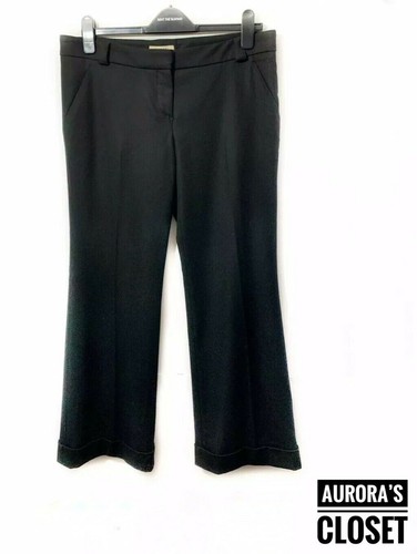 Pantaloni eleganti vintage Burberry 8 neri con polsini lana angora svasati gamba larga $1400