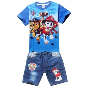 Boys cartoon blue top tee denim shorts set outfit summer size 2-6 new 