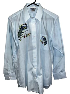 NWOT Las Olas Embroidered Sparkle Peacock Blue Stripe Button Down Blouse - Picture 1 of 5
