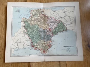 1894 Vintage antike Grafschaft Karte von Devonshire DEVON von FS Weller in Farbe - Bild 1 von 1