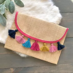 Bolso sin asas boho de paja con borlas multicolores Bolso de mano estilo bohemio - Imagen 1 de 6
