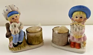 Mädchen Junge mit Welpe Hunde Votivkerzenhalter Vintage Figuren Little Luvkins Set - Bild 1 von 10