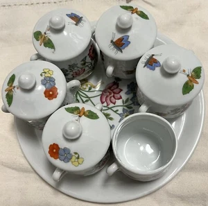 Lourioux Le Faune WILD FLOWER Covered Pot de Creme Set of 6 with Tray - Picture 1 of 11