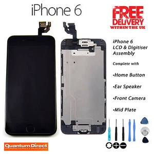 BLACK iPhone 6 Retina LCD & Digitiser Touch Screen Complete Assembly w/Parts - Picture 1 of 9