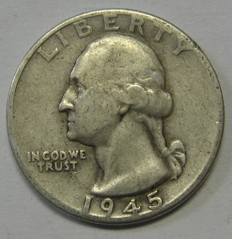 1945-D Washington Silver Quarter in Average Circulation Condition  Priced Right Cover