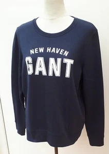 Sudadera de diseñador Gant para hombre talla L azul marino blanco New Haven deletreada - Imagen 1 de 7