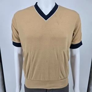 Vintage 1970s Kennington California V-Neck Retro Mod Knit Polo Shirt (M) - Picture 1 of 14